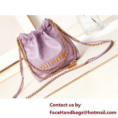 Chanel Shiny Calfskin & Gold-Tone Metal CHANEL 22 Mini Handbag AS3980 Lilac